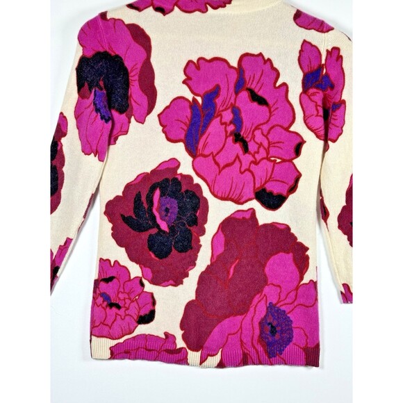 Talbots Audrey Pure Cashmere Sweater Womens Petite Pink Ivory Floral Luxe Knit - Picture 5 of 10